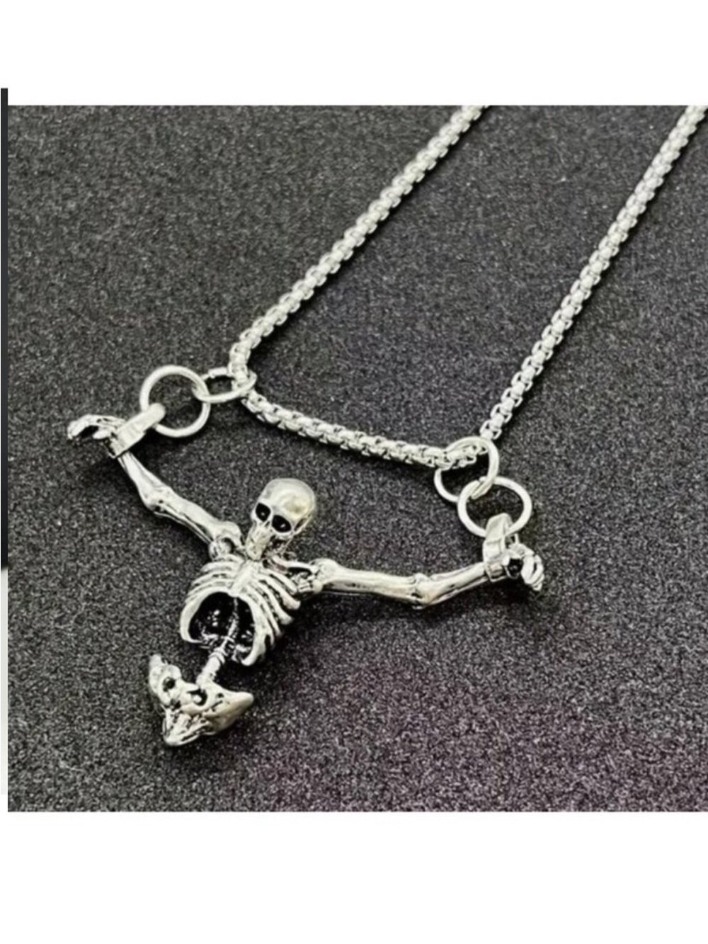 Skeleton Necklace Hanging Stainless Torture Handcuffs Goth Punk Edgy Rock Trendy